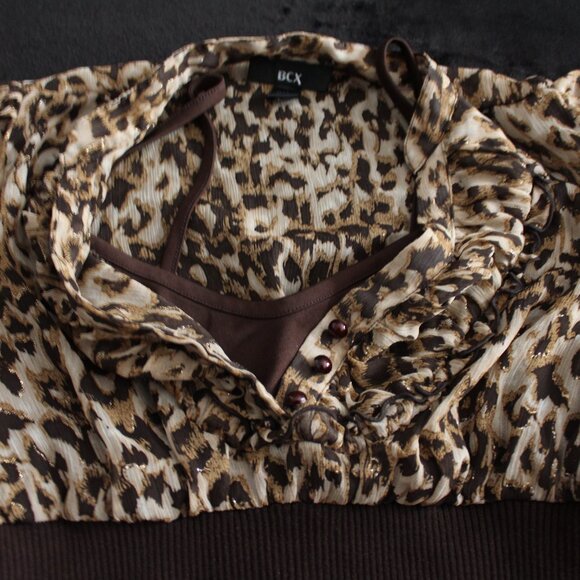 2000s Sparkly Cheetah Print Blouse w/ Stretchy Waist Band - Picture 4 of 5